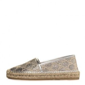 GUCCI Lame Nappa GG Monogram Espadrilles 36 and 1/2 Silver Beige